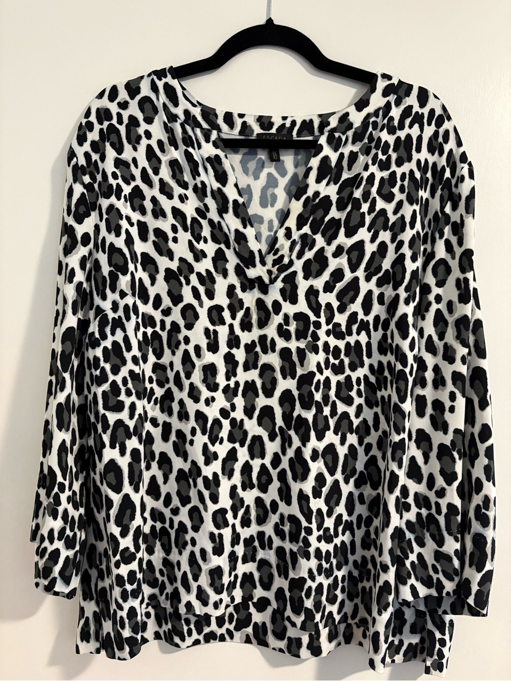 Escada Black and White Leopard-Print V-Neck Blouse